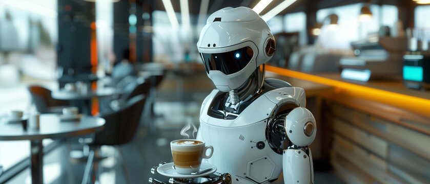 Robot camarero sirviendo caf&eacute;
