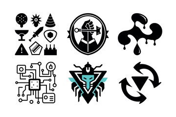 Assorted icons black and white logos vector illustrations