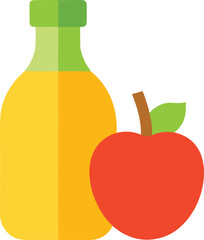 Vector illustration of apple cider bottle and fresh apple fruit scalable eps graphic isolated on transparent background