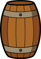 Glossy brown wooden barrel with metal rings vector illustration scalable eps icon isolated on transparent background