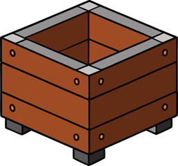 Brown wooden crate box with metal reinforcement vector illustration scalable eps isolated on transparent background