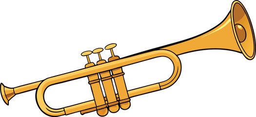Golden trumpet musical instrument vector illustration shiny brass object isolated on transparent background