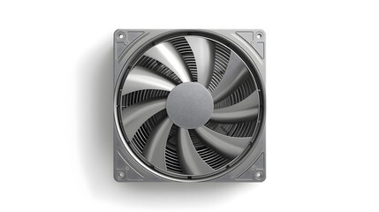 Square Computer CPU Cooling Fan and Heatsink on a White Background