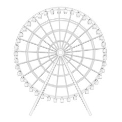 Black and white wireframe drawing of a ferris wheel with a bright circular structure, radiating spokes, and connecting metal rods on a clean white background.