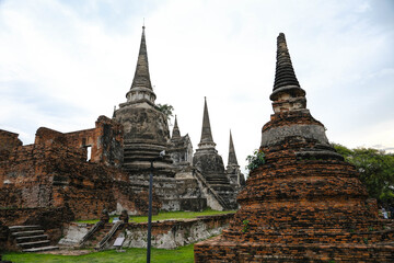 Pagoda at Wat Phra Si Sanphet in the evening, an ancient site in Ayutthaya