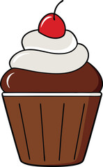 Realistic chocolate cupcake with cream and cherry vector illustration scalable eps isolated on transparent background