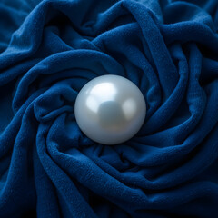 Pure blue pearl necklace on abstract silky fabric background