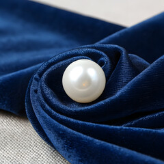 pure pearl shiny on center of velvet dark blue ,white and black backgrounds with fabric texture closeup