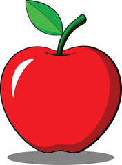 Glossy red apple with green leaf vector illustration scalable eps graphic isolated on transparent background