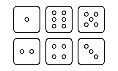 Dice graphic icons set. Game dice. cube with numbers from 1 to 6. Playing ludo dice cube. Casino craps icons. Vector illustration