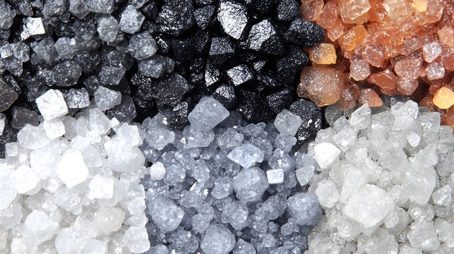 Various Types of Salts from Around the World in Different Colors Close Up