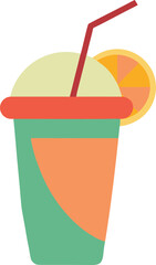 Flat vector illustration of a refreshing smoothie cup with fruit slice and straw isolated on transparent background