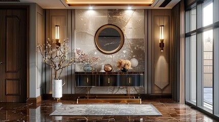 A photo of accessorized entryway consoles