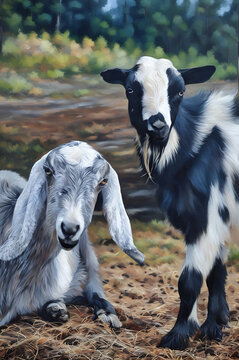 young goat on the farm, Nubian and Nigerian dwarf