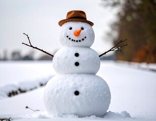 Obraz premium Snowman in snowy field
