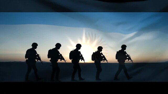 暁光に Argentの影、兵士たちの行進