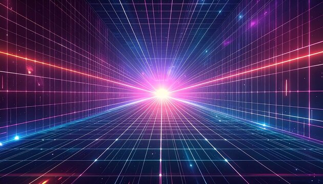 Abstract futuristic digital landscape with glowing lines and light