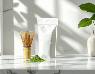 Matcha Tea Powder Product. Mockup with Traditional