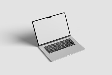 Blank laptop mockup high angle view