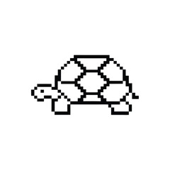 Pixelated Turtle with Outline on White Background