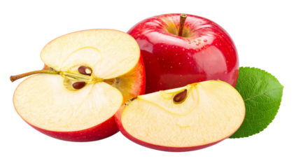 Fresh apple duo with whole and sliced variations, isolated on transparent background