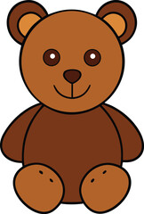 Brown teddy bear stitched nose seated upright cute toy illustration vector isolated on transparent background