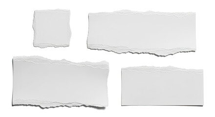 Fototapeta premium Collection of four blank pieces of white paper with rough torn edges in various shapes and sizes