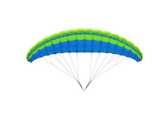 Blue and green parachute PNG isolated on transparent background, skydiving equipment for extreme sports and recreational activities