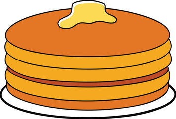 Golden stack of pancakes with syrup and butter delicious breakfast food illustration vector isolated on transparent background