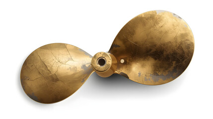 Old Two-Blade Brass Propeller with Scratches and Flaking Paint, Isolated