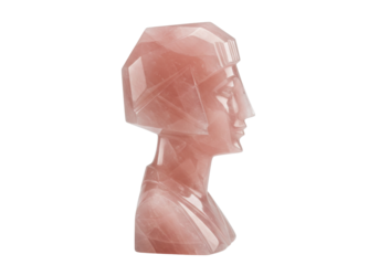 Rose quartz bust sculpture isolated on transparent background, pink crystal statue of a woman for spiritual healing and home decor