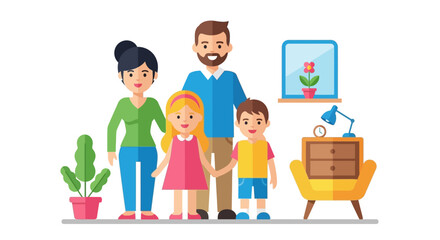 Family at home flat design Vector illustration in cartoon style