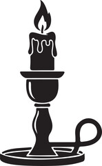 Elegantly simple candle in candlestick silhouette glows warmly, perfect for vintage designs or creating a cozy, calming atmosphere