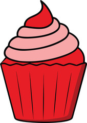 Red velvet cupcake with cream swirl delicious dessert vector illustration scalable eps isolated on transparent background