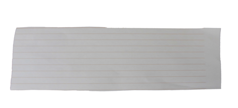 A realistic blank notebook paper with horizontal lines, wrinkled texture, and torn edges. Isolated on a transparent background, ideal for school designs, digital collages, scrapbooking.