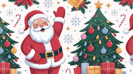 Festive Holiday Greeting Card with Adorable Santa Claus and Christmas Elements