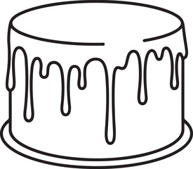 Delightful cake outline drawing with dripping frosting, perfect for birthday celebrations or sweet treat designs and easy coloring pages