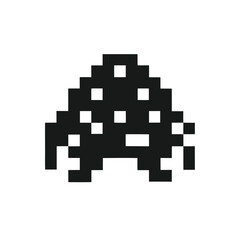 Retro Black Pixel Alien Character Isolated on a White Background