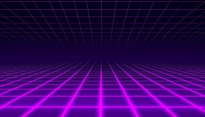 Abstract Retro Futuristic 80s Background with Neon Grid Lines in Purple