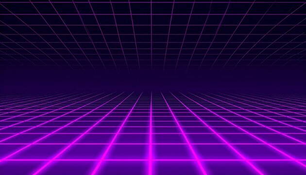 Abstract Retro Futuristic 80s Background with Neon Grid Lines in Purple