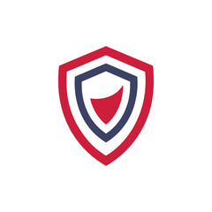 Red Blue and Dark Blue Shield Emblem with White Background protection security