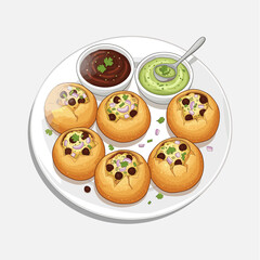 A plate of phuchka with chutney icon logo flat vector design