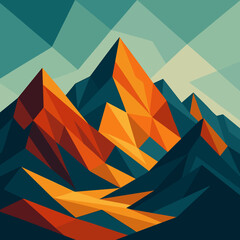 Abstract mountain landscape illustration in geometric style on vibrant background with copy space