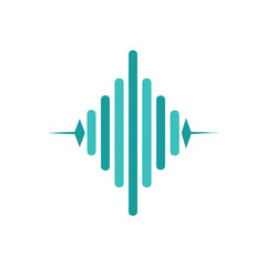 Teal sound wave bars with pointed ends on white background abstract audio