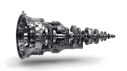  Exploded Cross-Sectional View of an Automatic Transmission Gearbox with Components