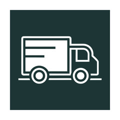 White Outline Icon of a Delivery Truck on a Dark Teal Square Background vehicle transport