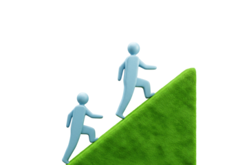 Isolated People Climbing a Green Hill Success Determination Achievement Motivation Concept