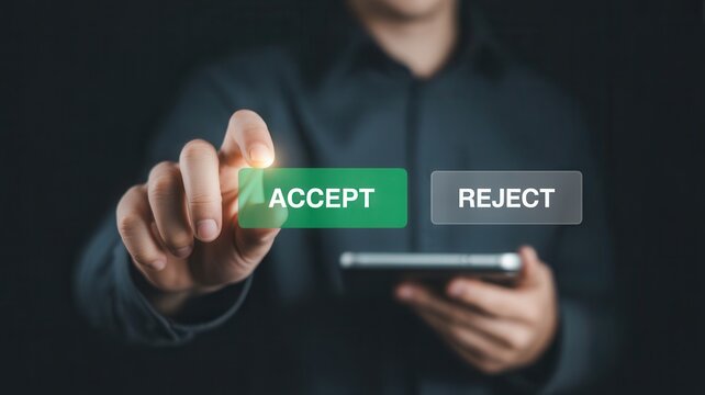 Accept the offer with digital touch, modern business decision concept