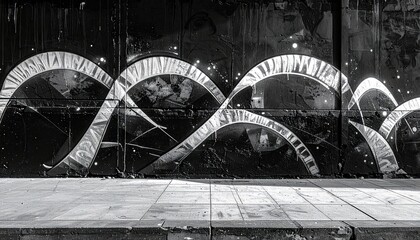 Abstract Black and White Graffiti Style Wall with Arched Design
