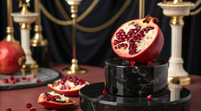 red pomegranate fruit isolated on a wooden background 